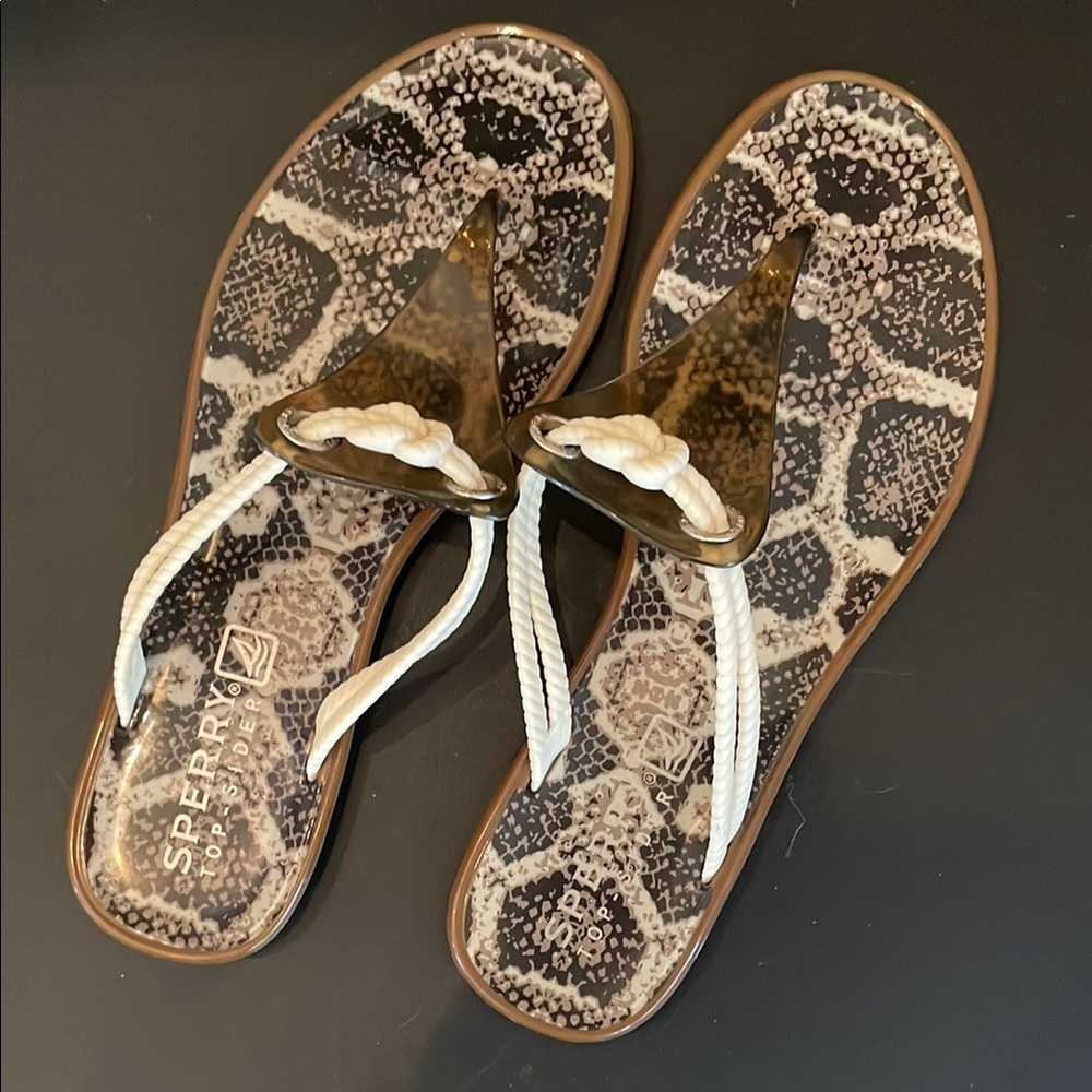 SPERRY ⚓️ Topside Brown Ivory Mocha Neutral Sandals Flip Flops